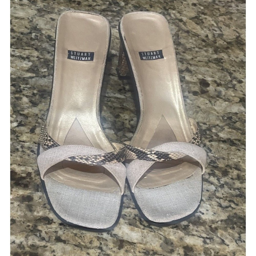 Stuart Weizman Square-Toe Snake-Print Leather Cro… - image 1